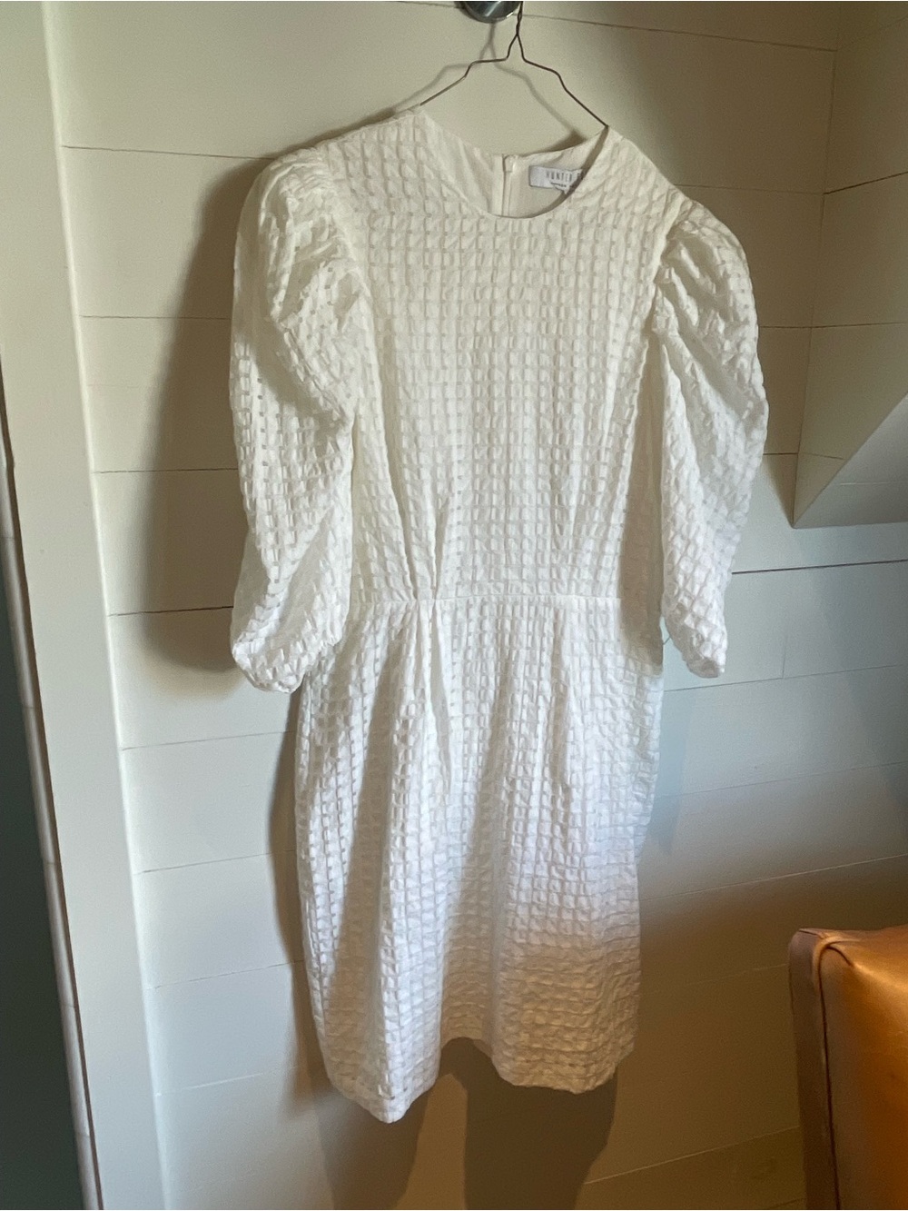 HUNTER BELL White Textured Puff-Sleeve Mini Dress - Picture 3 of 6